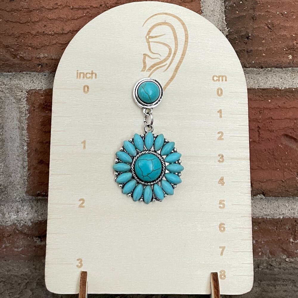 Turquoise Sunburst Cluster Drop Earrings - Picture 2 of 2